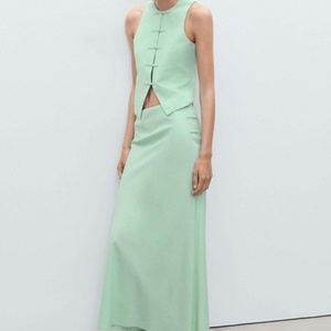 Conjunto de Lino de Alta Calidad para Otoño, Top Corto Sexy para Mujer, Falda Larga de Lino con Cintura Alta, Conjuntos Casuales OOTD - Product Image 3