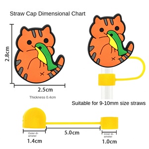 ฝาครอบหลอดดูดน้ำลายการ์ตูนแมวน่ารัก ขนาด 10 มม. ทำจากยางพลาสติกนิ่ม ใช้ซ้ำได้ รูปทรงสัตว์ สำหรับตกแต่งแก้วเครื่องดื่ม - Product Image 2