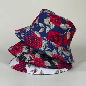 Hot Sell Reversible Full Printing Customized Promotional Cotton Fisherman Rose Flower Bucket Hat