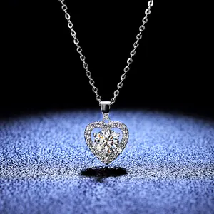 Personalizado personal corazón S925 plata esterlina corte redondo creado Moissanite diamantes piedra preciosa colgante compromiso COLLAR COLGANTE