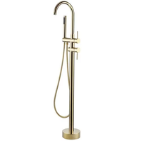 Robinetterie de douche et baignoire autoportante en laiton brossé doré moderne pour salle de bain