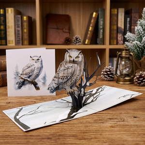 Tarjeta Pop-up 3D de Búho Nevado, Diseño Personalizado, Manualidades de Papel, Estilo Animal de Hanoi, Decoración para el Hogar, Ideas de Regalo para Acción de Gracias - Product Image 4