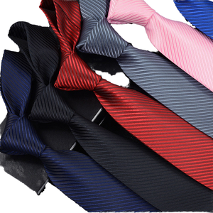 Cravate professionnelle en polyester jacquard de 8 cm avec fermeture éclair pour homme – Idéale pour les affaires ou les entretiens formels – Motif rayé pratique - Product Image 4