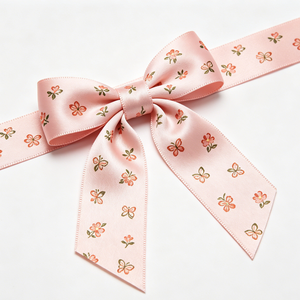 Ruban en satin PET recyclé imprimé couleur rose clair personnalisé avec nœud papillon pour emballage cadeau de fleurs de printemps - Product Image 4