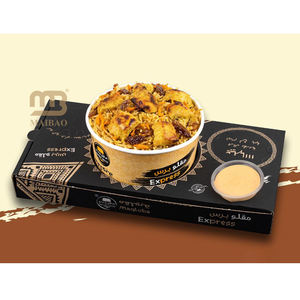 Caja de pollo de mantequilla de cartón de calidad alimentaria, cuenco de papel Kraft biodegradable de 750ml para comida Halal, fiambrera para llevar arroz con taza de inmersión - Product Image 4