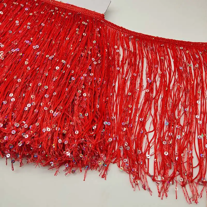 Оптовая Продажа красная макраме 20 см красочная расшитая блестками танцевальная юбка платье с бахромой кружевная отделка