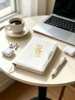 Carnet en cuir PU blanc estampé à chaud, pages lignées, reliure cousue, journal exécutif pour l'écriture professionnelle