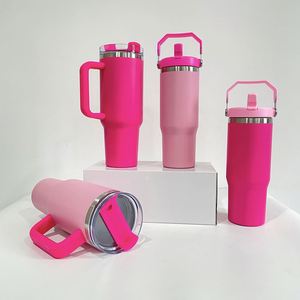 Gobelet isotherme rose Flamingo Best Value Gifts 30 oz avec paille rabattable - Product Image 3