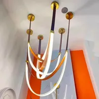 Luminaires suspendus LED de style nordique avec ceinture en fourrure, corps noir/orange, installation par câble, pour salon, salle à manger, chambre, lustre de plafond, maison