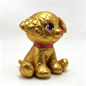 Customized puppy <b>stuffed</b> <b>animal</b>, metallic quilted dog plush,Gold dog plush toy,shiny puppy plush with pink collar - Product Image 4