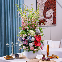 Bouquet de roses éternelles de luxe moderne avec vase - Décoration artistique en plastique faite à la main pour mariage, Saint-Valentin, usage domestique