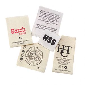 Étiquettes tissées personnalisées pour chapeaux en polyester avec logo de marque, pressées à chaud sur le dos, matériaux pour étiquettes de designer factices, étiquettes tissées à la machine - Product Image 1