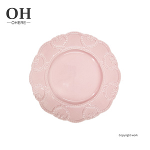 Oh, venta al por mayor, placas de cargador en relieve de <span class=keywords><strong>porcelana</strong></span> <span class=keywords><strong>rosa</strong></span> para boda, restaurante y decoración de pared - Product Image 6