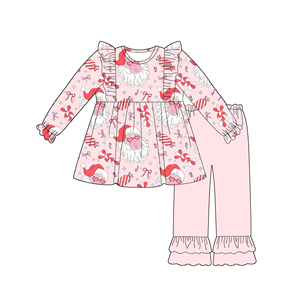 Completo Set <span class=keywords><strong>Abbigliamento</strong></span> Bambino/a: Top Popolare a Maniche Lunghe con Volant e Pantaloni Tinta Unita in Morbido Tessuto di Bambù – Collezione Primavera Autunno - Product Image 2
