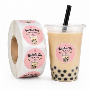 Étiquettes autocollantes en vinyle rondes, imperméables, résistantes à la chaleur et réutilisables pour l'emballage des boissons (bubble tea) - Product Image 1
