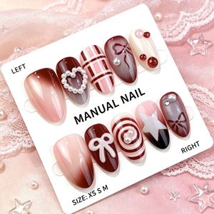 Uñas postizas Sweet Ins Pink Plaid Almond, 30 piezas, con lazo 3D en degradado, para manicura diaria, accesorios de bricolaje para moda. - Product Image 4