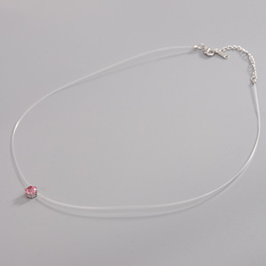 Collar de Hilo de Pesca con Cristales Rosados y Engaste de Garra Redonda, Cadena de Clavícula para Uso Diario para Mujer - Product Image 1
