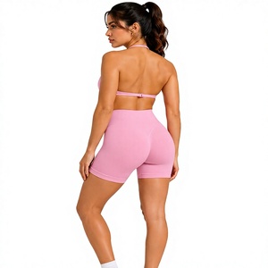 Ensemble de yoga 7 pièces pour femme, col en V, respirant, en Spandex/Nylon, avec soutien-gorge de sport dos nu et short cycliste taille haute, tenue de fitness et d'entraînement - Product Image 3