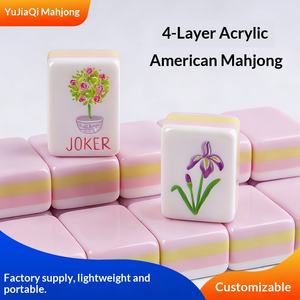 <span class=keywords><strong>Mahjong</strong></span> américain rose-violet en acrylique à quatre couches, motif floral et texte JOKER, pour usage domestique, vente en gros - Product Image 2