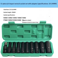 Jeu de douilles à chocs profondes 1/2 pouce, 15 pièces, 8-24 mm, douilles hexagonales métriques en acier Cr-Mo pour clé à chocs pneumatique, outils de réparation automobile