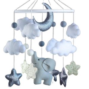 Cadeau de baby shower étoiles et <span class=keywords><strong>nuage</strong></span> <span class=keywords><strong>gris</strong></span> animal feutre éléphant décor mural de pépinière musical bébé berceau mobile pour bébé - Product Image 1