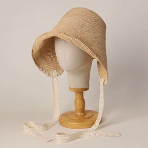 2025 New Arrival Women Summer <b>Sunscreen</b> Straw Sun Hat Hand Crochet Casual Outdoor Travel Raffia Bucket Hat with Lace Strings - Product Image 1