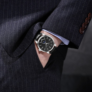 Montre à quartz légère pour homme, bracelet en cuir étanche, montre-bracelet tendance avec phases de lune pour homme - Product Image 6