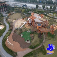Aire de jeux modulaire extérieure avec structure métallique, toboggan tubulaire, tour d'escalade, pont en maille, équipement de parc pour enfants commercial, conception personnalisée OEM
