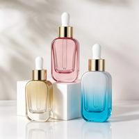 Flacon compte-gouttes de luxe en verre ambré brun de 30 ml pour sérum de soin de la peau, avec bouchon compte-gouttes blanc, fond épais et emballage