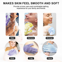 Gants de douche exfoliants pas chers à double texture en nylon pour le corps et les mains, éliminateur de cellules mortes, exfoliant, gant de bain pour hommes et femmes