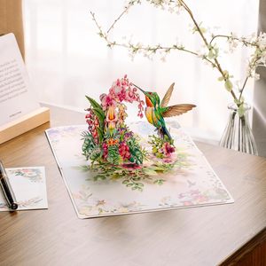 Hummingbird and Robin 3D Pop-Up 4 Color Greeting Card Mother's Day Gift <b>Paper</b> Die Cut Rectangle with <b>Gloss</b> Lamination - Product Image 3