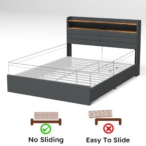 Base de Cama Minimalista y Confortable con Plataforma, 4 Cajones de Almacenamiento, Luces LED, Cabecera Tapizada, Estación de Carga y Silenciosa - Product Image 3