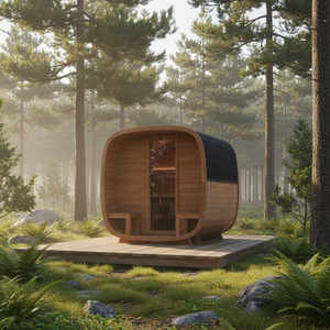 Sauna extérieur en forme de cube pour 4 à 6 personnes, poêle électrique 220V/6KW, sauna en cèdre rouge canadien, système triple étanche - Product Image 1