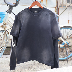 TKAN 4 camiseta de gran tamaño para hombre, ropa de calle de algodón pesado de calidad, estilo Vintage, lavado, acabado desgastado, estampado en blanco - Product Image 1