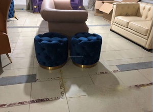 Tabouret avec repose-pieds rond et en velours, style italien, luxueux, nouvelle collection 2020 - Product Image 6