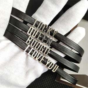 <span class=keywords><strong>Collar</strong></span> Gargantilla Hecho a Mano de Moda, Joyería para Mujer, Gargantilla de Cuero Negro Genuino con Letras de Acero Inoxidable, Palabra Personalizada - Product Image 2