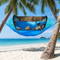 Hamac de camping portable en nylon pour 2 personnes avec moustiquaire, sangles d'arbre et lit suspendu ultraléger pour la randonnée en extérieur
