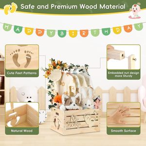 Neues Design Großer hölzerner Babyparty-Kisten schrank, anpassbarer Baby party korb mit Griff und Girlande - Product Image 2
