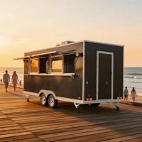 Remolque de Comida Clásico Cuadrado con Acabado Interior de Madera y Ventanas Enrollables, Carrito Industrial Vintage para Café Especializado y Hamburguesas