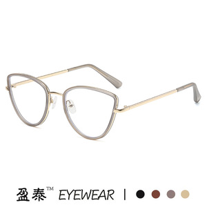 Eyewear Triangle Cat-Eye <b>Metal</b> Eyeglasses <b>Frame</b> Anti-Blue Light Full-<b>Frame</b> Women Resin Lens - Product Image 3