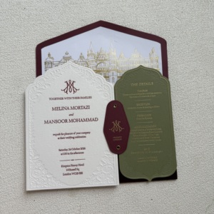 Elegant Embossed Wedding Greeting <b>Card</b> Gold Building Design Offset Printing Coated Paper Velvet Envelope Custom Logo Details - Product Image 2