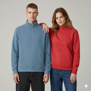 Sudadera de moda para hombre con logo estampado, 660 GSM, cuello simulado con cremallera, tejido de punto, forro polar y bolsillo canguro - Product Image 1