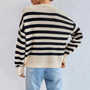 Fashion Sweater Striped Yarn Knitting Wool Loose Pullover Crewneck Knitwear <strong>Woolen</strong> For Women Casual <strong>Top</strong> - Product Image 2