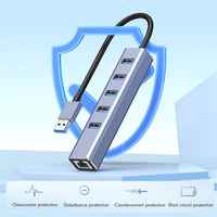 Concentrador USB 3,0 de aleación de aluminio 6 en 1 de alta calidad con adaptador LAN RJ45 Gigabit Ethernet para ordenador portátil/PC-en stock