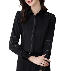 卸売高品質の新しいエレガントな女性のルーズシャツターンダウンカラーブラックフォーマルな女性の服トップスオフィスレディースブラウス
