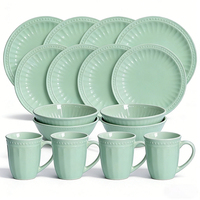 Service de table en grès vert de luxe |   Ensemble de salle à manger pour la maison et la cuisine, 16 pièces |   Vaisselle en céramique durable, résistante au four et anti-fuite