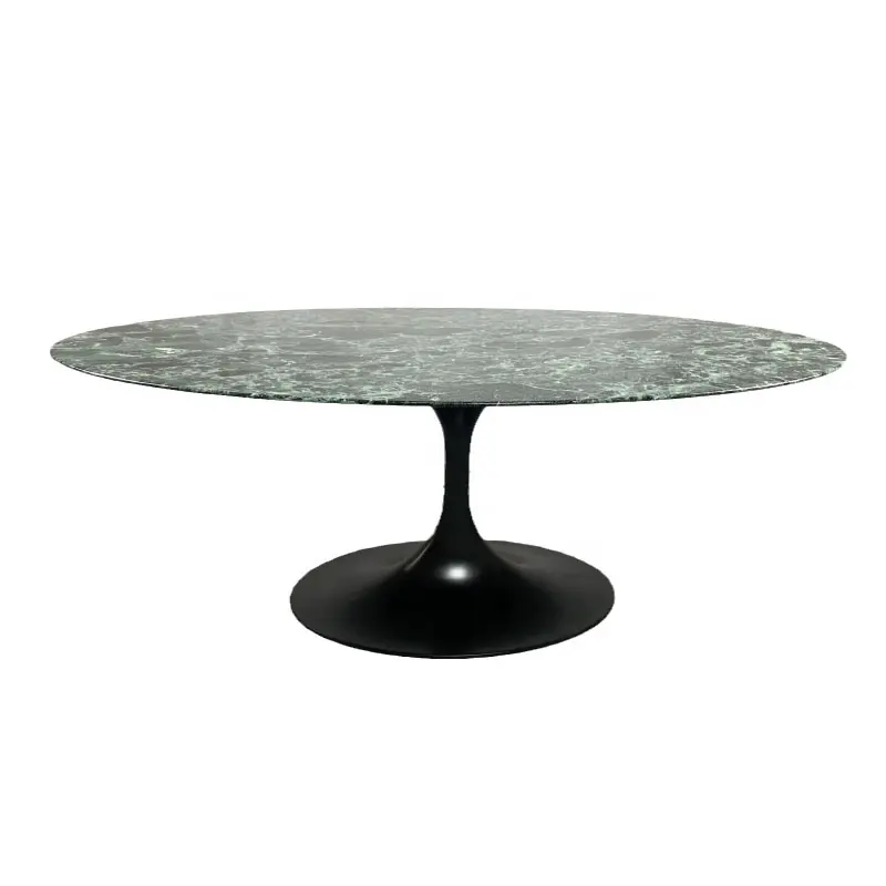 Meuble haut de gamme au Design élégant, Table de salle à manger en marbre, vert italien, vert, vert, Alpi, tulipe avec pied en aluminium noir