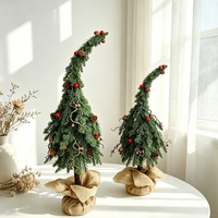 Sapin de Noël artificiel à plateau incurvé, vert et blanc, petit faux pin décoratif avec décorations de cône de pin et baies