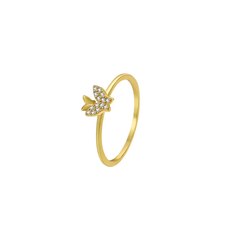 The size of two butterflies means guarding good wishes Simple fashion 925 silver gold-plated ring with diamonds