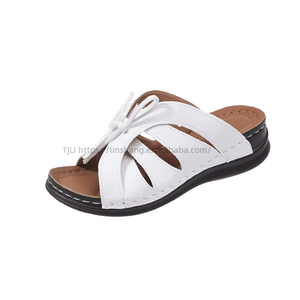 Nouvelles sandales d'été à bout ouvert, style bouche de poisson, ajourées, grande taille, avec nœud, talon compensé plat, pour le commerce international - Product Image 3